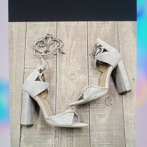 👡👡MODE COLLECTIVE ORIGAMI SANDAL LACE UP SUEDE HEELS OYSTER SZ 10
